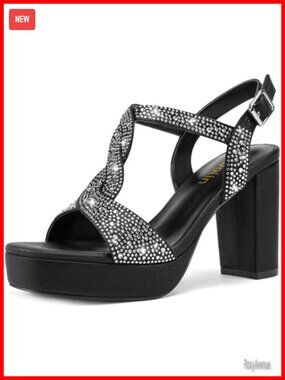 Chunky Platform High Heels Block Heel Rhinestone Sandals Formal